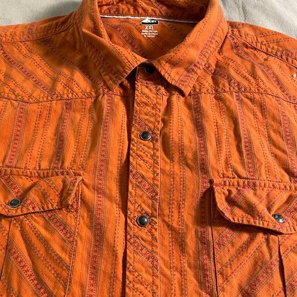 REI Orange Short Sleeve Striped Metal Snap buttons SZ XXL - Picture 3 of 8